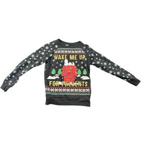Peanuts Snoopy Christmas Sweatshirt Black Wake Me Up For Presents XS LT49940B
